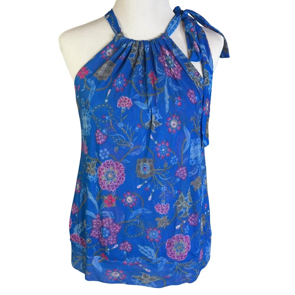 Sweet Pea STACI FRATI New York & Co. Blue Floral  NYLON top Womens Size Large L